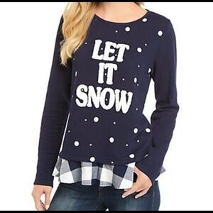 Crown & Ivy “Let it Snow” Long Sleeve Top Size Petite Large NWT